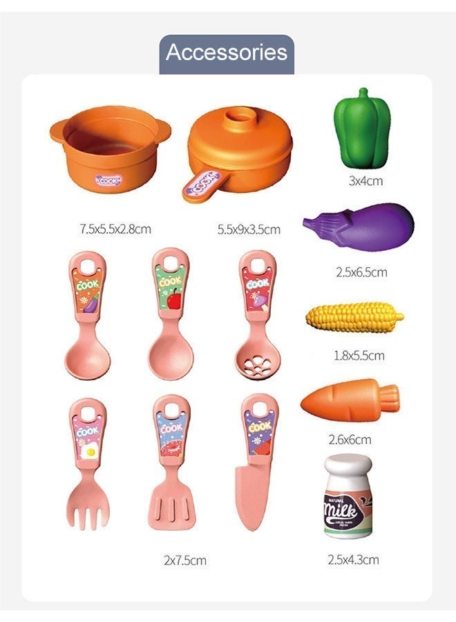 Kitchen Playset,Mini Tiny Kitchen to Play  for Toddlers 14pcs Plastic Pretend Kitchen playset for Cooking, , Kitchen Pretend Play Toy Set, Role Play Cookware Indoor DIY Toy Set, Imaginative Role Learning Toys, Toddler playset for Boys, Girls, Kids, Pink - Image 4